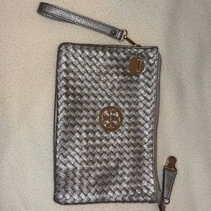 Tory Burch silver clutch